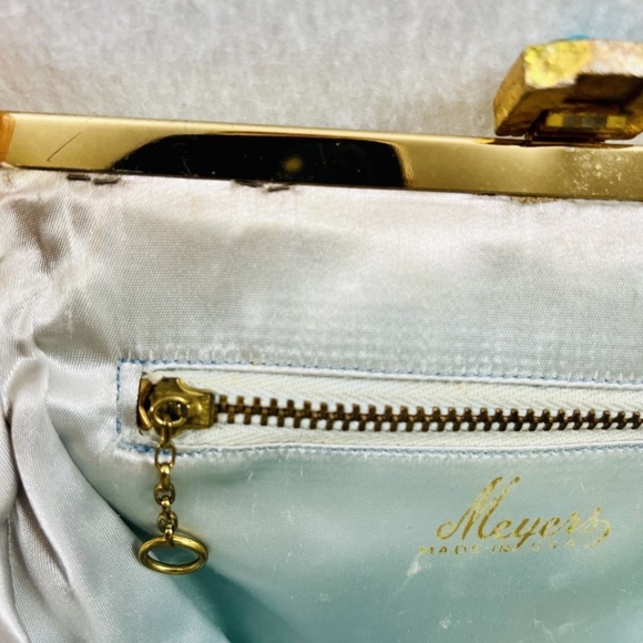 Vintage Meyers ~ White Faux Snakeskin Jeweled Hand Bag Clutch Purse Made in USA
